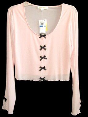 Sugar Moon Pink Bow Front Top Size XL Long Sleeve Sheer Mesh Kawaii Y2K New Tag
